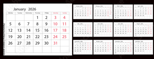 2026 Calendar Collection With Monthly Grids And Day Planner Elements.