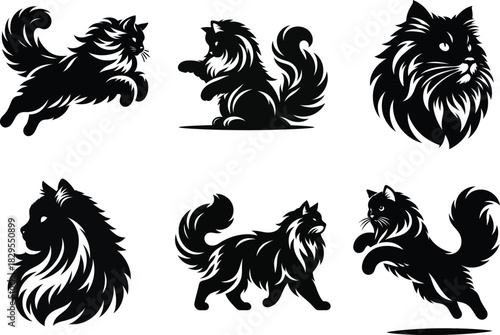 Charming Siberian cat silhouette set with expressive cat poses ideal for digital designs .
