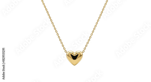 Gold Necklace with Heart Charm Isolated on Transparent Background