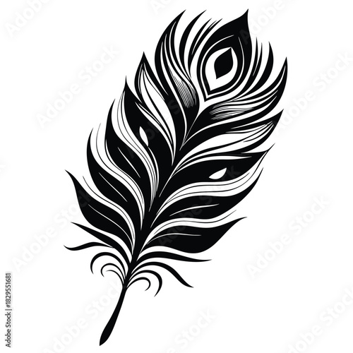Ornate vintage feather in black with tribal design is a captivating sight