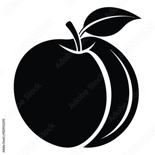 An isolated apple silhouette with its stem and a leaf appears simple yet striking