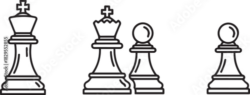 Chess King and Pawns Outline Icons game strategy