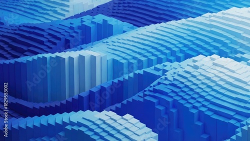 A visual representation of an abstract landscape formed by varying height blue blocks in a pattern