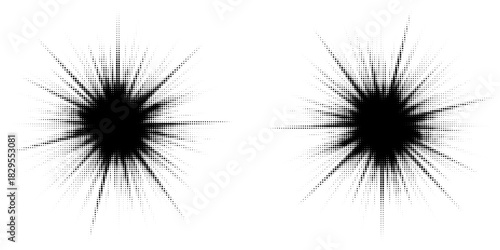 Halftone gradient circles collection. Dots textured round patterns. Cartoon comic radial faded background set. Abstract pixelated elements for frame, poster, collage, banner, flyer. Vector bundle