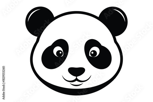 A cute panda face looking forward with black and white features is isolated