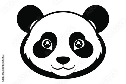 Simplified panda's face with expressive eyes appears playful in black and white