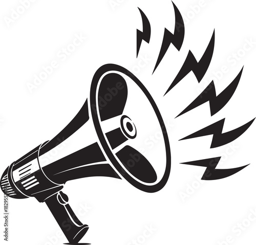 Vintage Monochrome Megaphone Icon with Lightning Bolts