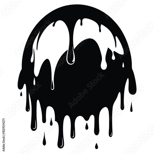 Black semicircle with drips creates an abstract, bold, dripping effect against a white background
