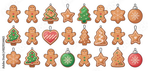 Christmas Gingerbread Cookies, Festive Holiday Treats, Vector Illustration Set