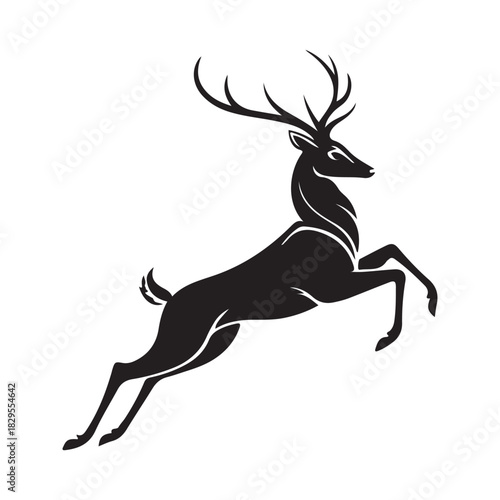 Jumping Deer Silhouette – Elegant Antlers Wildlife Vector.