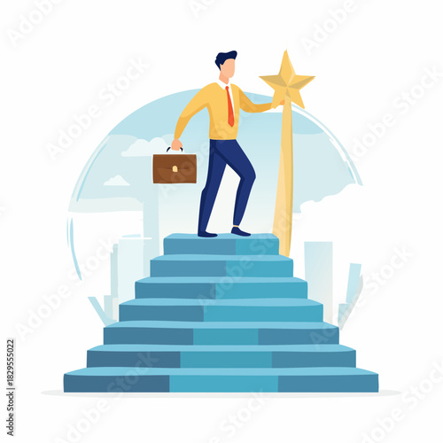 Personnage stylisé gravissant une flèche symbolisant ambition