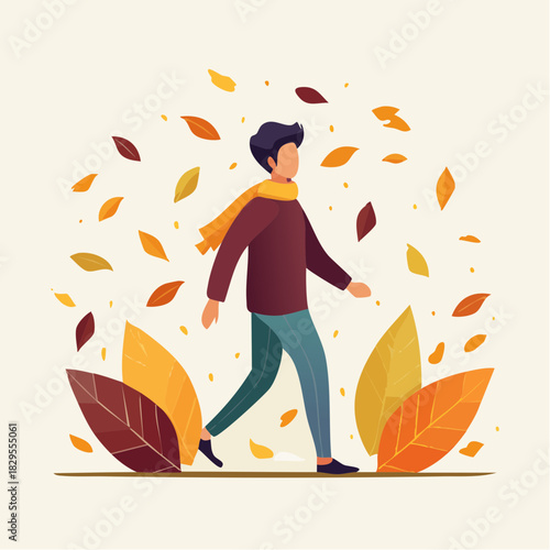 un homme qui se balade dans une foret automnale 