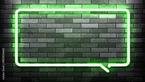Vector neon sign of green speech bubble frame isolated on the wall background.
