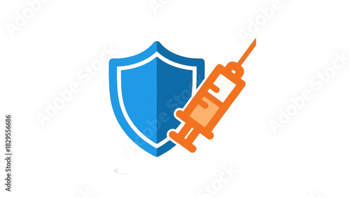 Medical shield and syringe icon symbolizing protection, health, and vaccination for healthcare services and safety