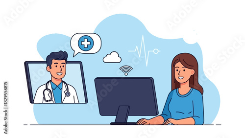 Virtual medical consultation with a doctor online, providing remote healthcare services through a digital platform for patient convenience and accessibility, fostering modern health solutions