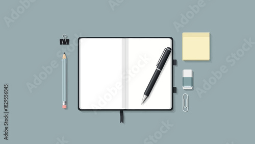 Blank Notebook with Writing Utensils for Creative Ideas and Planning