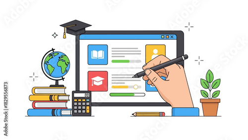 Online Education A Digital Learning Journey and Academic Pursuit Concept with Technology