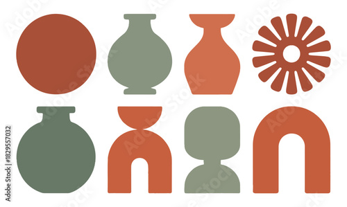 Abstract Geometric Shapes In Terracotta And Sage Green Colors form object