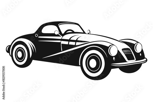 Striking black and white vintage roadster auto embodies classic automotive elegance perfectly