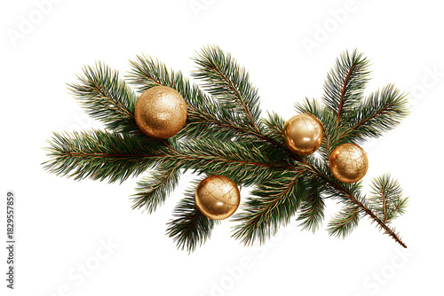 Wallpaper Mural Christmas tree branch with gold decorative balls Torontodigital.ca