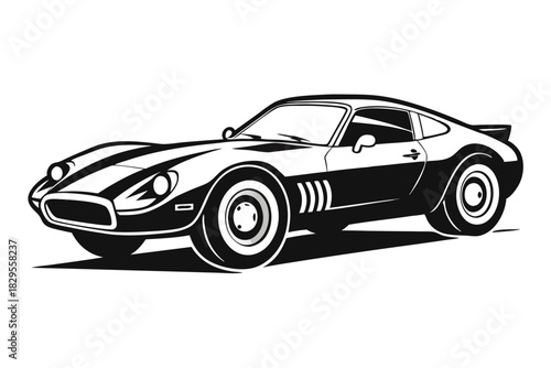 Sleek black and white vintage sports car showcases retro styling and classic automotive charm