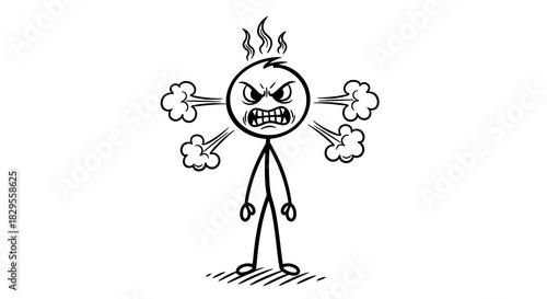 Very angry and furious stickman character with steam coming out of head