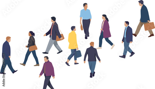Business people walking in different directions diverse office workers group modern flat illustration commuters urban crowd professionals movement concept