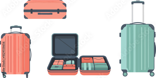 Set of Colorful Luggage and Travel Accessories for Vacation and Business Trips