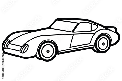 Simple line art showcases a vintage sport car with bold black outlines