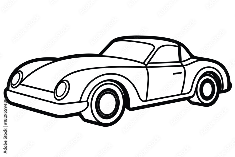 Naklejka premium Stylized black outline shows a white coupe vehicle on a white background