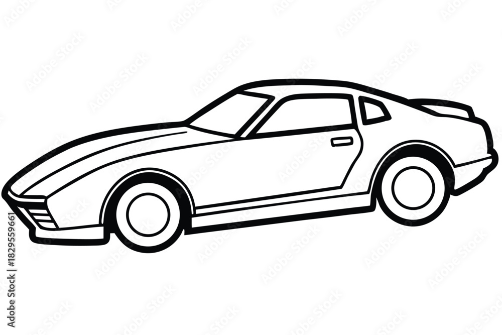 Obraz premium Elegant black outline shows a sports car with streamlined body on a white background