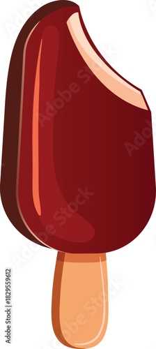 chocolate ice cream  vector ,  ice cream chocolate escimo isolated on black. Chocolate glazed icecream on stick.