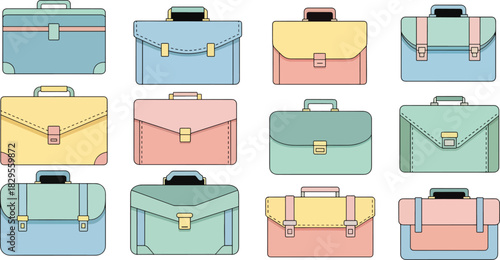 Colorful Cartoon Briefcases Collection in Pastel Shades for Business and Office Use