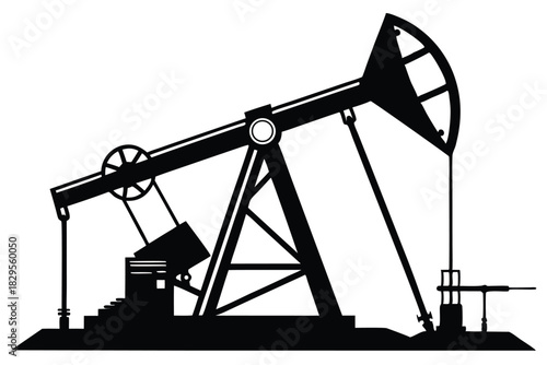 Silhouette captures an oil pump jack, showcasing energy production with simplistic, bold lines