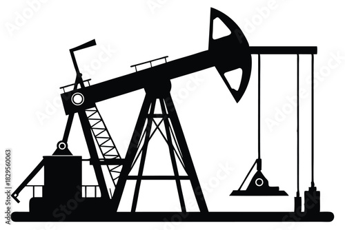 Silhouette of an oil pump shows complex mechanical structure on a white backdrop