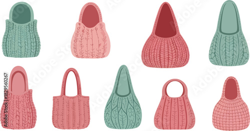 Colorful Knitted Tote Bags Set in Soft Pastel Shades for Fashion Accessories