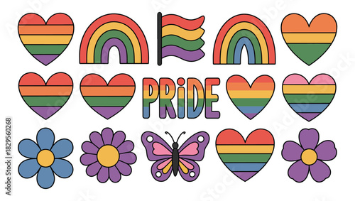 Pride Rainbow Themed Hearts Rainbows Flowers Butterfly And Flag lgbtq lgbt