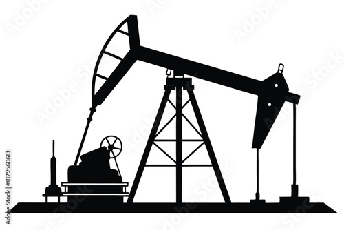 A stark black oil pump jack silhouette extracting fuel with mechanical arms today