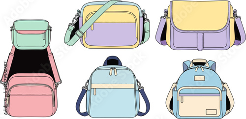 Colorful Stylish School Bags Set in Pastel Shades for Children and Teens