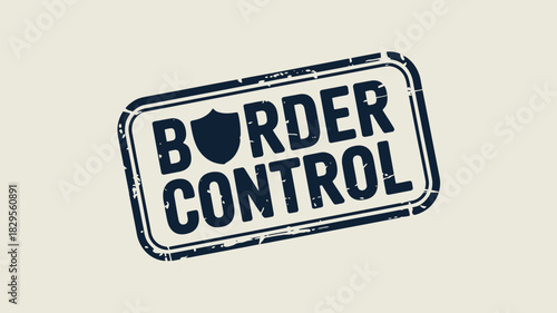 A rectangular border control stamp with a shield icon on a light beige background with rounded corners