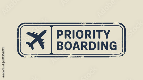 A priority boarding sign with an airplane icon and distressed border on a light beige background design