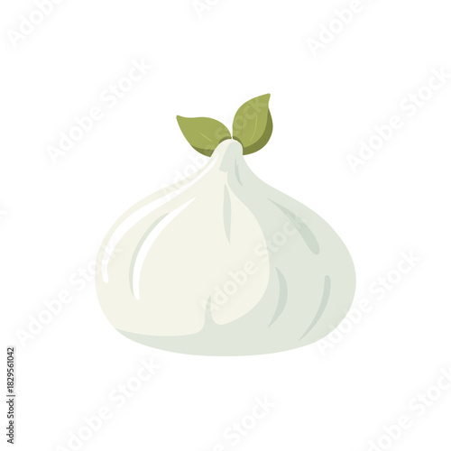 Burrata, modern 2D flat vector illustration in icon style, isolated on pure white background.