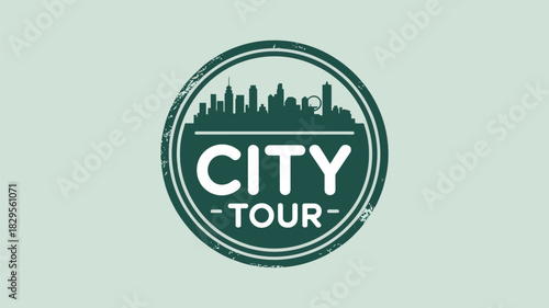A green and white city tour logo with a skyline silhouette inside a circular border on a light background