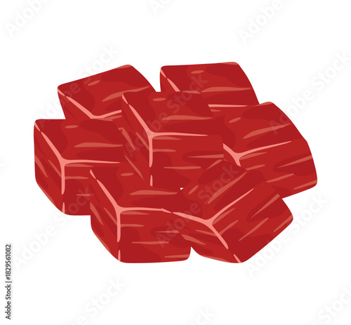 Fresh diced beef cubes meat clipart icon food ingredient vector illustration