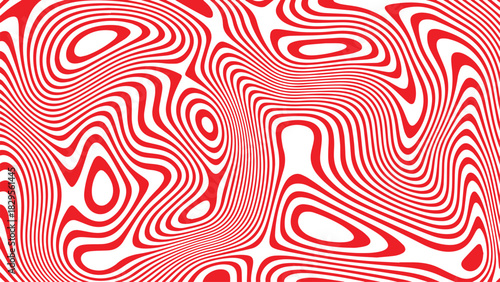 Abstract red and white swirling pattern with organic flowing lines and ripples