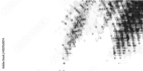 Radial halftone spotted gradient background. Dotted stains concentric texture with fading effect. Black and white circle shade wallpaper. Grunge rough vector. Monochrome geometric backdrop.