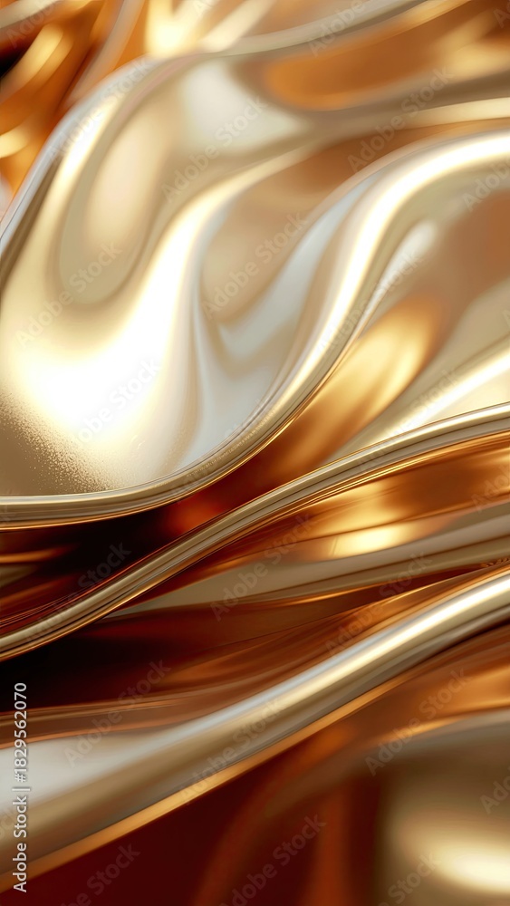 Obraz premium Abstract Golden Fabric Waves with Reflective Surface and Soft Lighting
