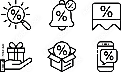 Promotional discount icons for online shopping sales