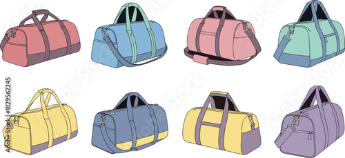 Colorful Travel Duffle Bags Set in Pastel Shades for Vacation