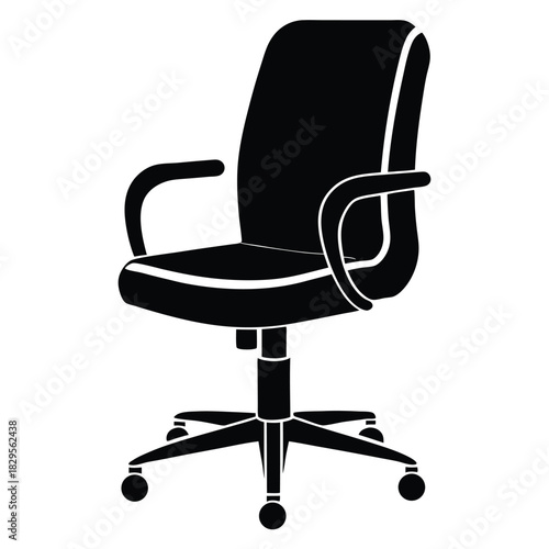 Elegant black office chair icon shows a modern silhouette perfect for office interiors